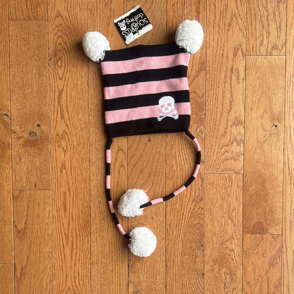 Sourpuss Striped Kids Hat with Pom Poms